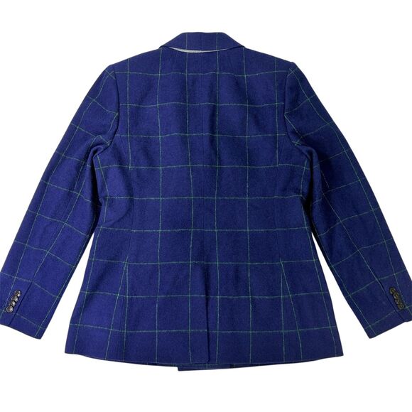Madewell Women Size 8 Rosedale Blazer Fresh Blueberry Plaid Navy Blue Green - Picture 3 of 13